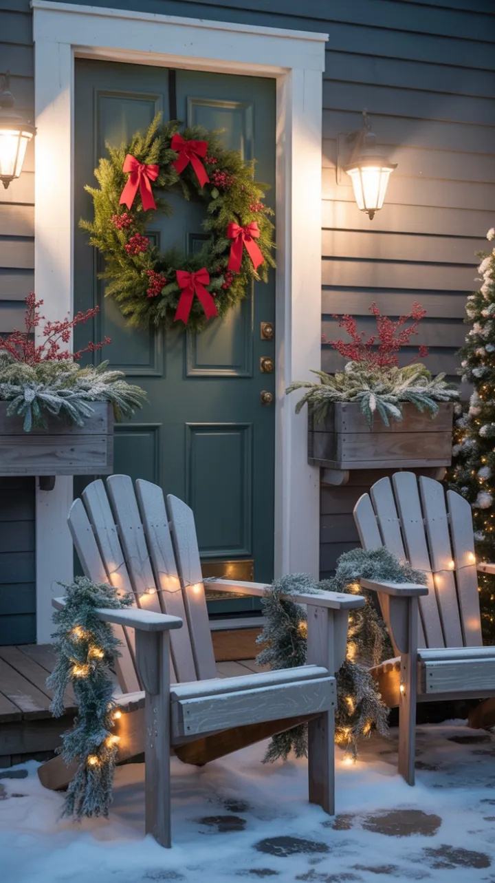 Snow-Kissed Porch Dressed in Twinkling Christmas Charm