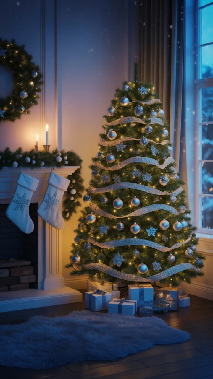 Snow-Kissed Evening in a Blue-Glowing Christmas Hearth
