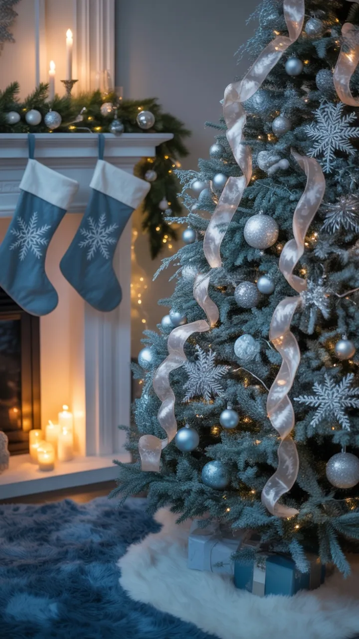 Cozy Blue Spruce Christmas with Silver Sparkle