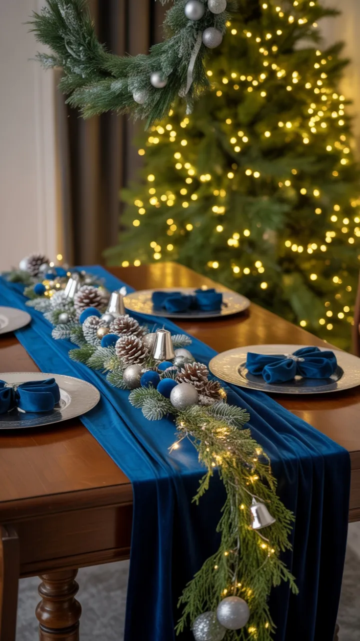Midnight Velvet Holiday Table Bathed in Fairy Light