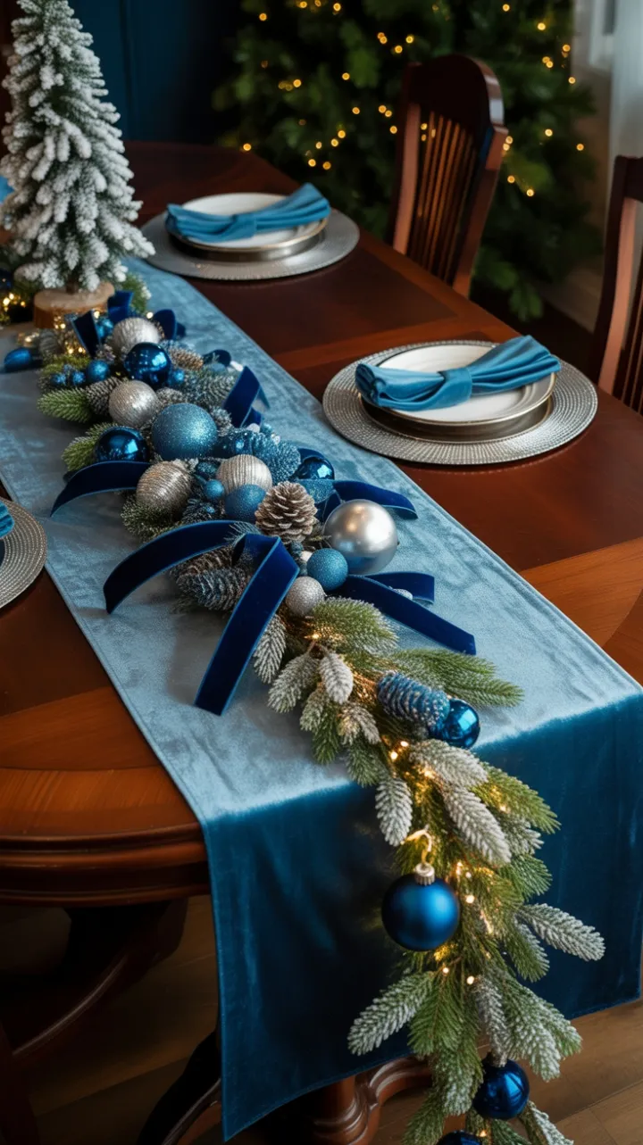 Midnight Velvet Holiday Table Dressed in Frosted Blue Elegance