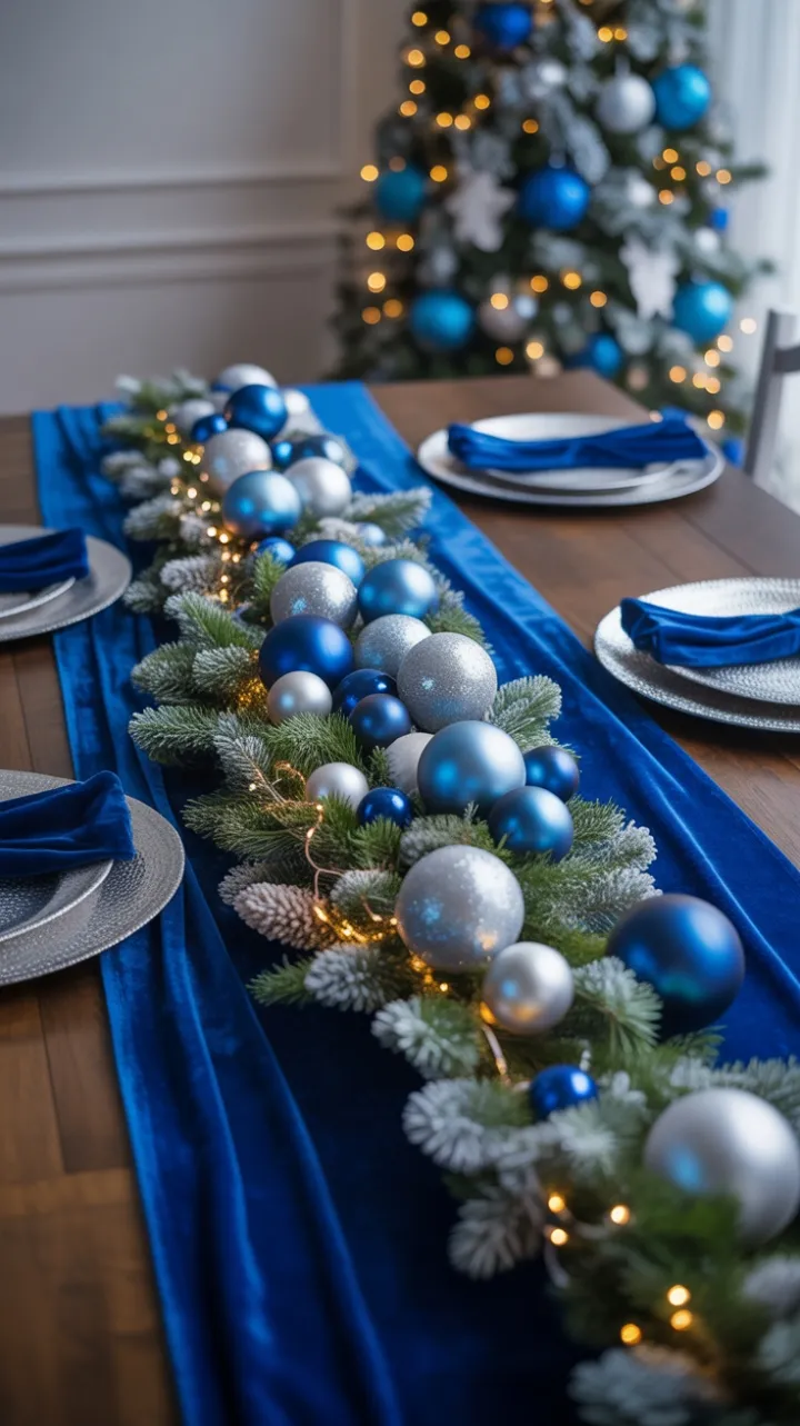 Frosted Elegance on a Blue and Silver Christmas Table
