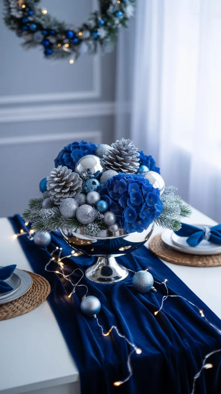 Midnight Velvet Blue and Silver Holiday Table