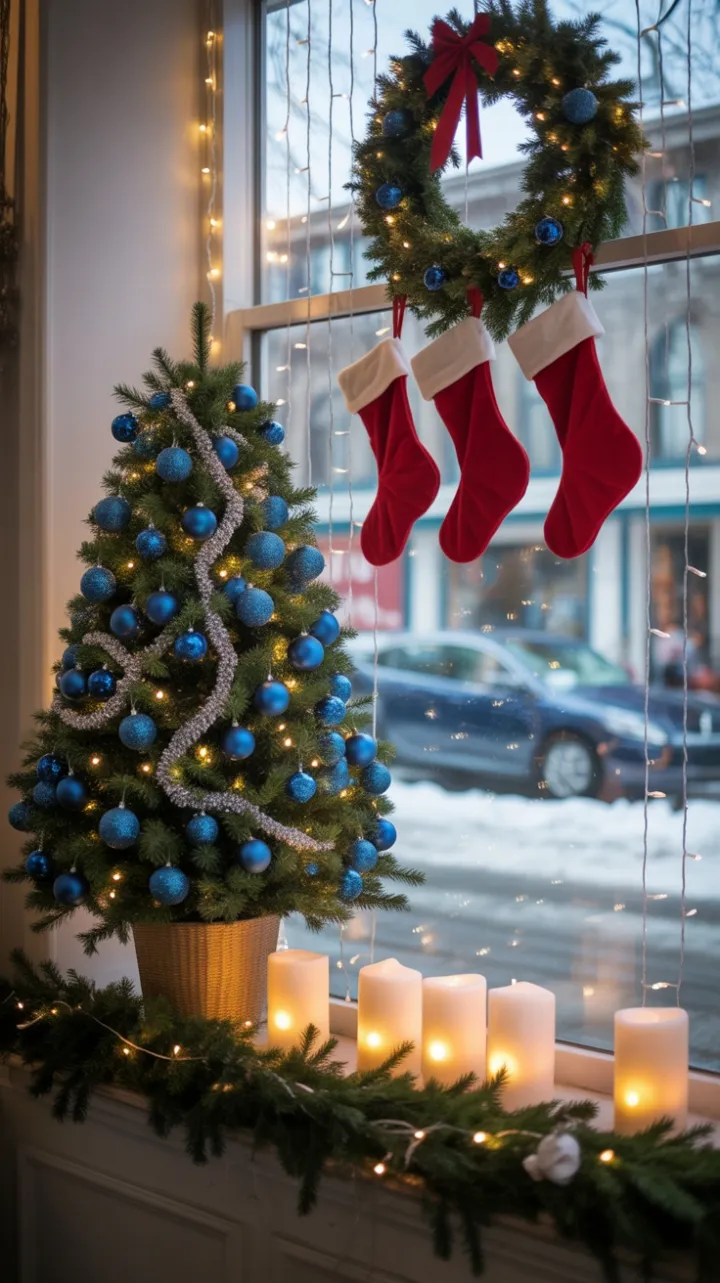 Twinkling Blue and Silver Christmas Window of Warmth