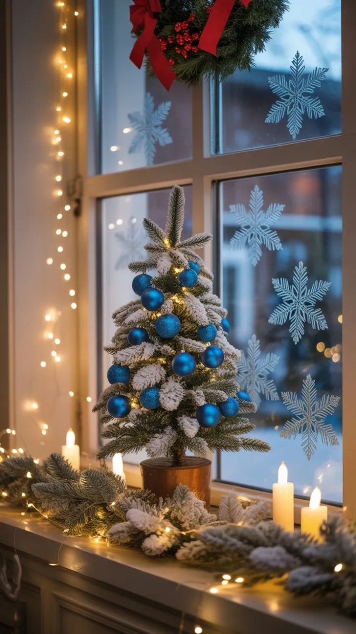 Twinkling Blue Christmas Window