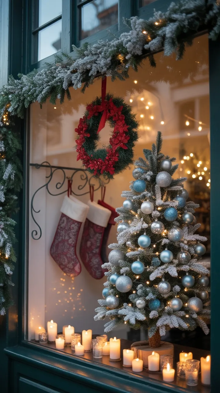 Candlelit Christmas Window in a Snow-Kissed Quaint Town