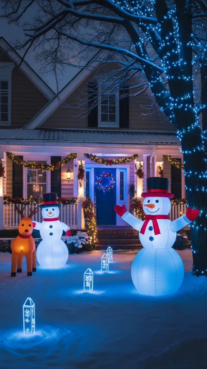 Blue Winter Wonderland on a Snow-Kissed Front Lawn