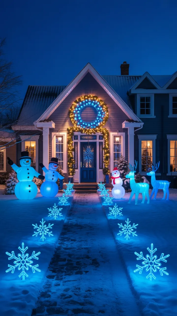 Blue Christmas Wonderland on a Snow-Kissed Suburban Night