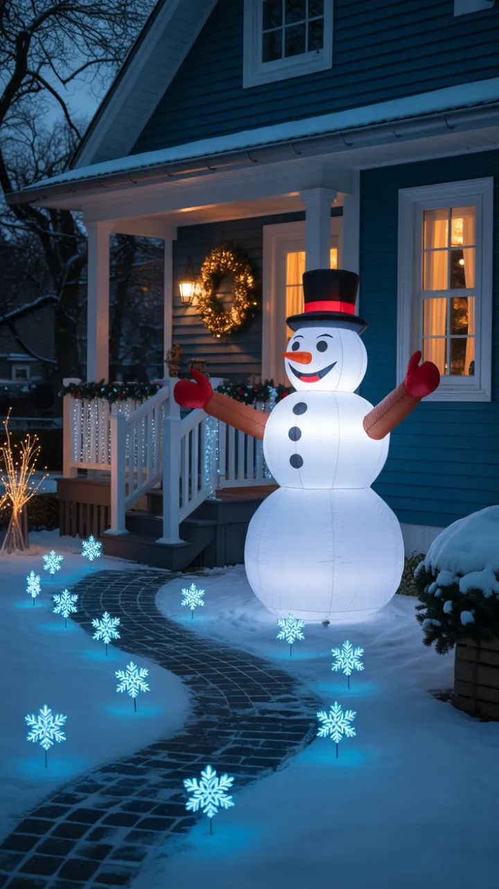 Glowing Snowman on a Cozy Winter Wonderland Path