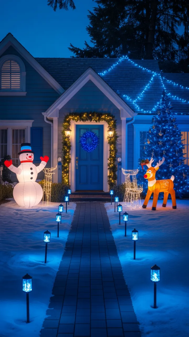 Blue Holiday Wonderland on a Snowy Suburban Night