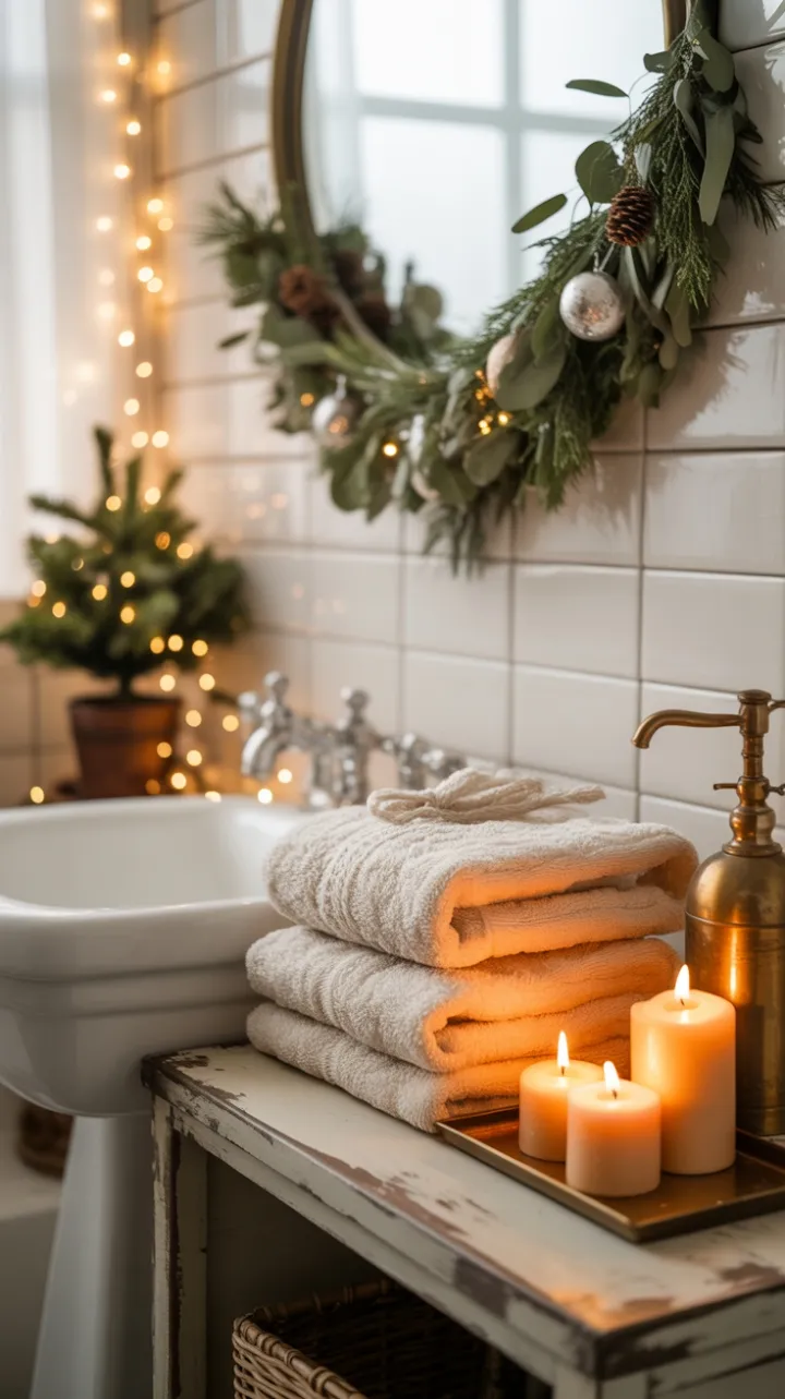 Cozy Bohemian Holiday Bathroom Bathed in Warm Light