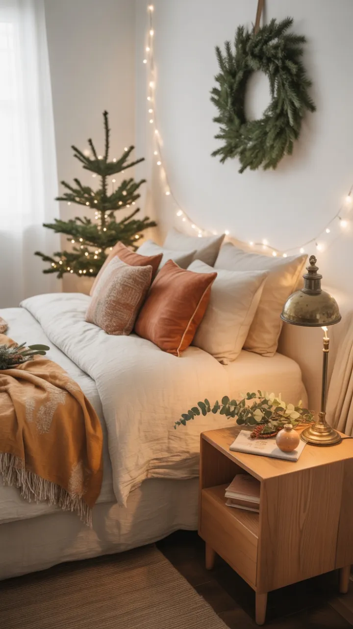 Cozy Boho Bedroom with Twinkling Holiday Charm