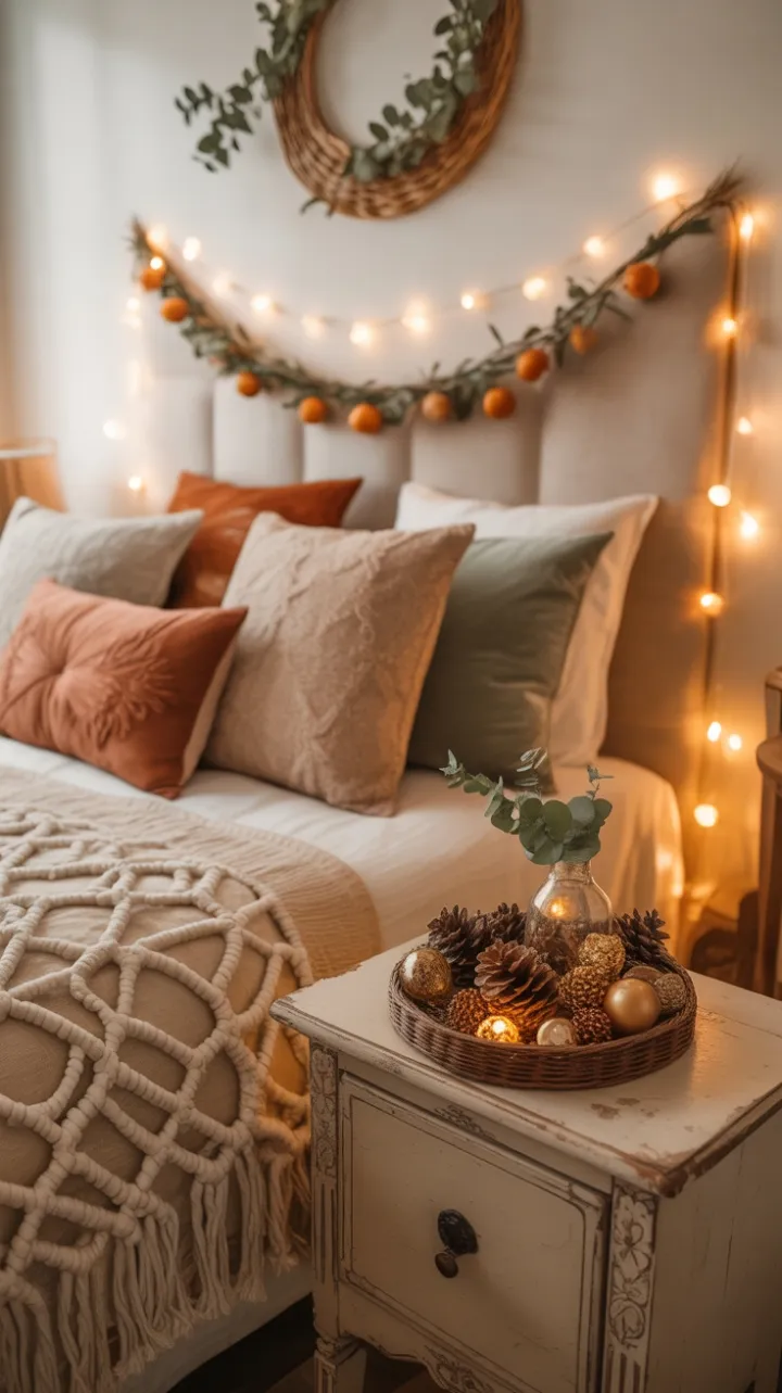Warm Boho Bedroom with Macramé Textures and Fairy Lights