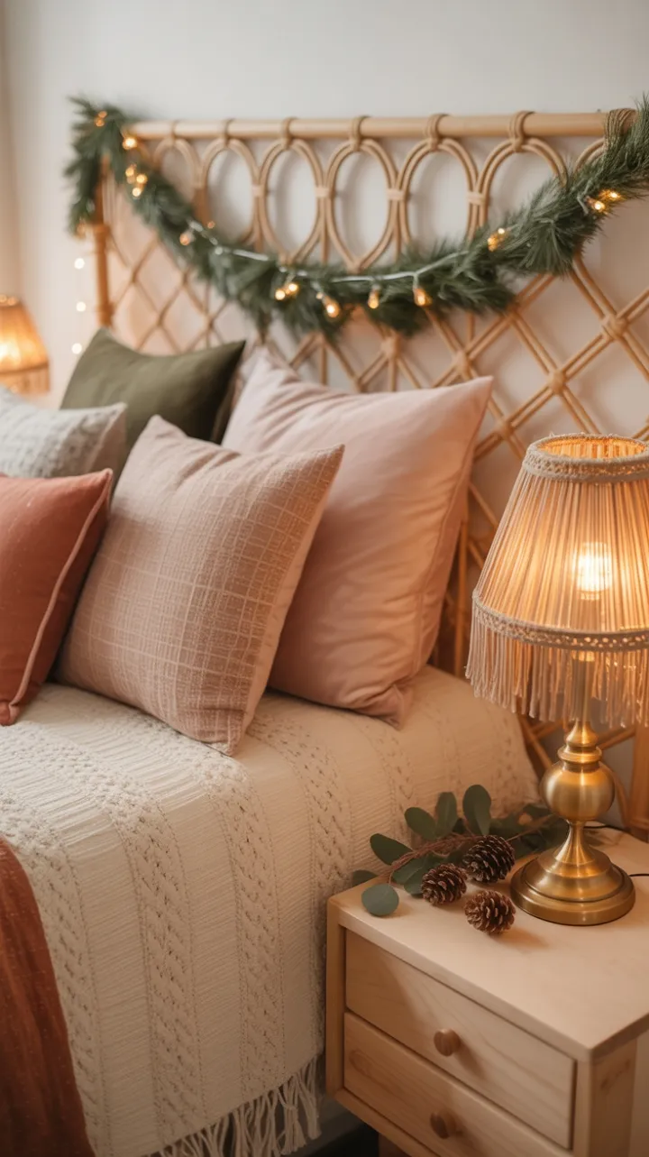 Twinkling Boho Christmas Retreat with Macrame Comfort and Warm Earth Tones