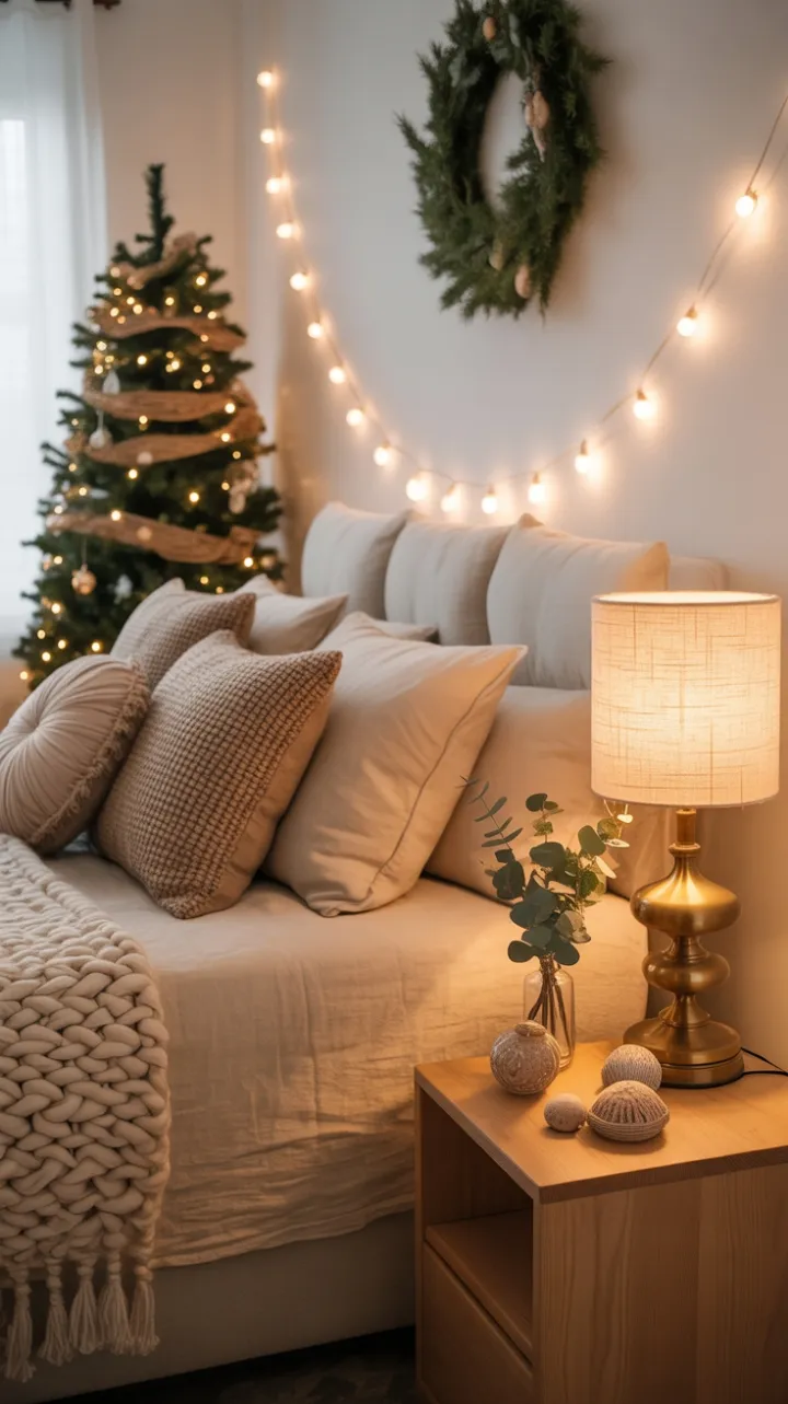 Cozy Bohemian Bedroom Wrapped in Holiday Glow