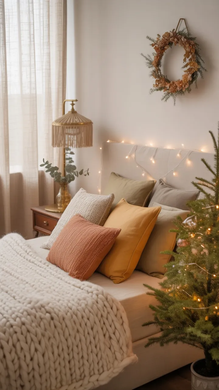 Cozy Boho Christmas Bedroom Wrapped in Chunky Knit Warmth