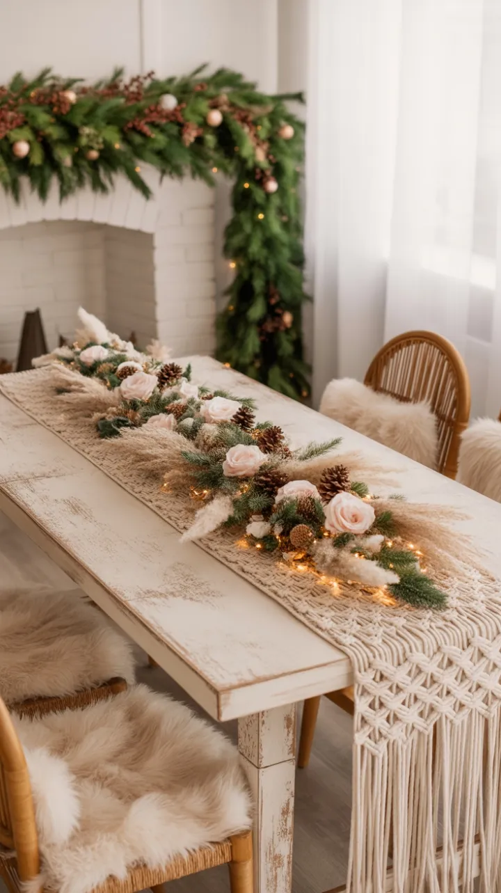 Boho Christmas Haven with Pampas, Rattan Charm and Twinkling Light