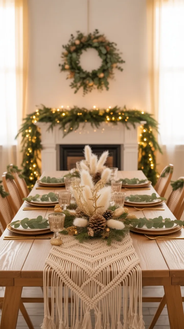Warm Bohemian Christmas Table Bathed in Golden Light