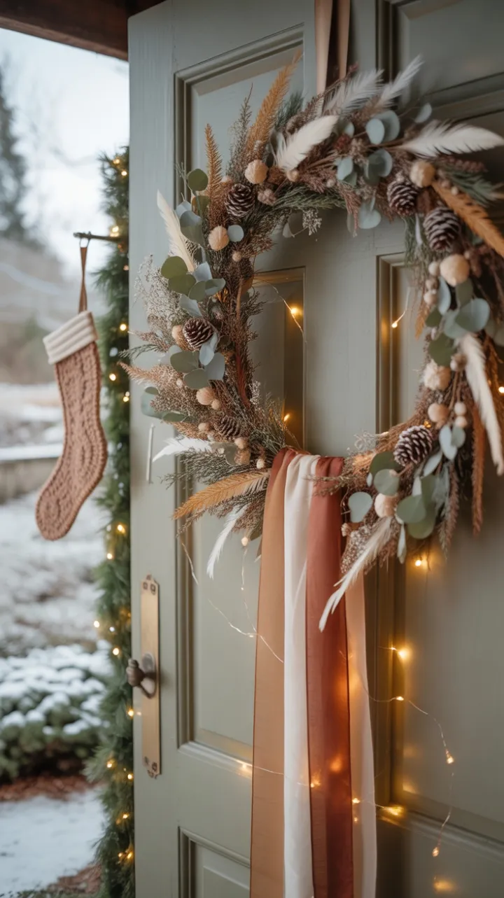 Boho Christmas Glow on a Snow-Kissed Porch