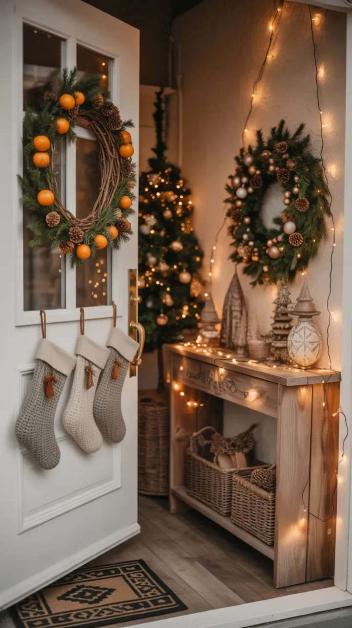 Bohemian Christmas Entryway Wreathed in Warmth