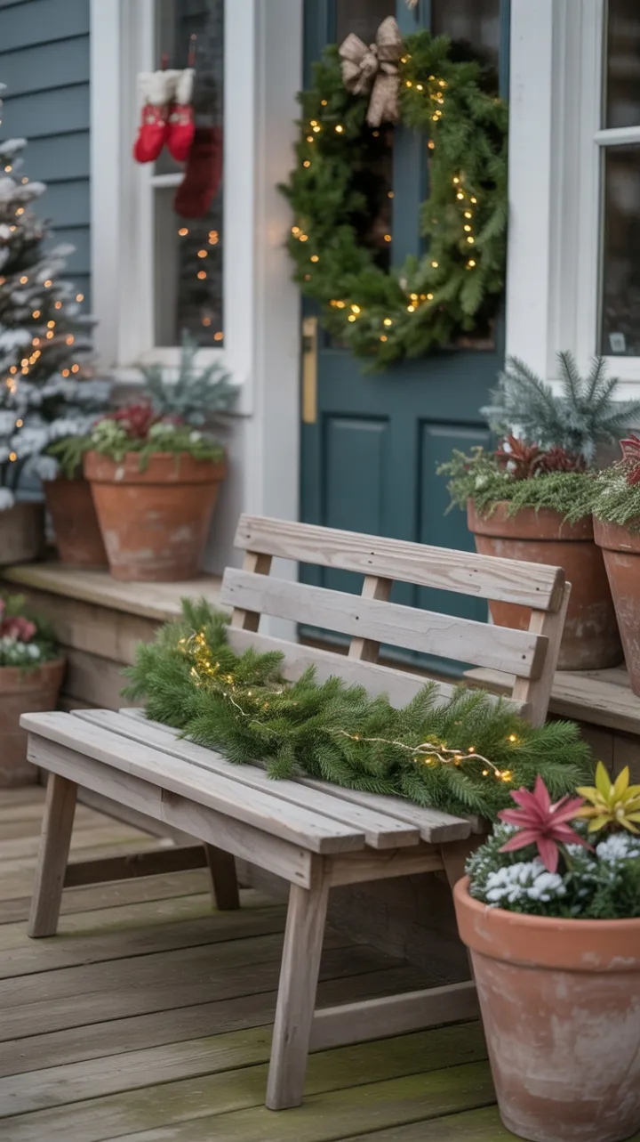 Twinkling Boho Christmas Porch with Handcrafted Wreath