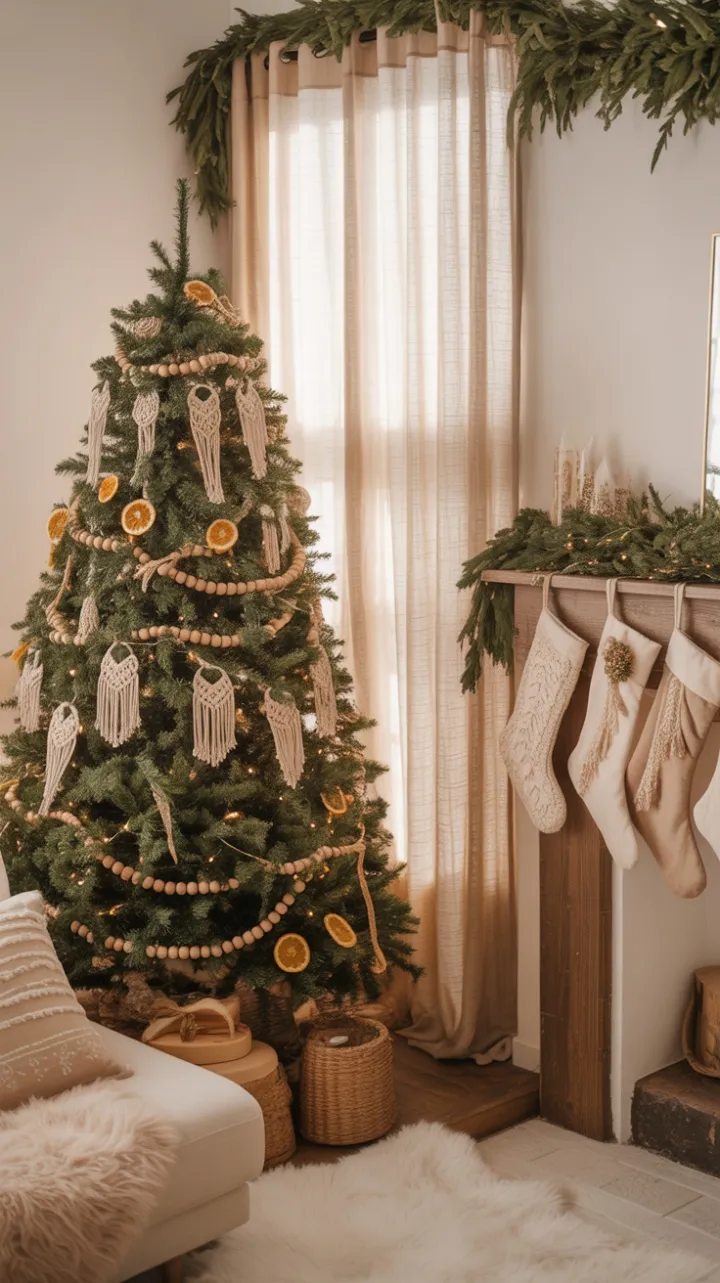 Boho Christmas Nook of Macramé, Warm Light, and Vintage Charm