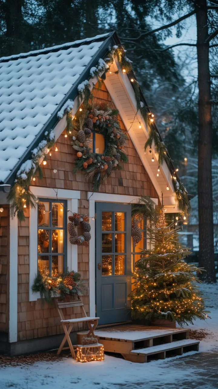 Snow-Kissed Bohemian Cottage Wrapped in Twinkling Holiday Warmth