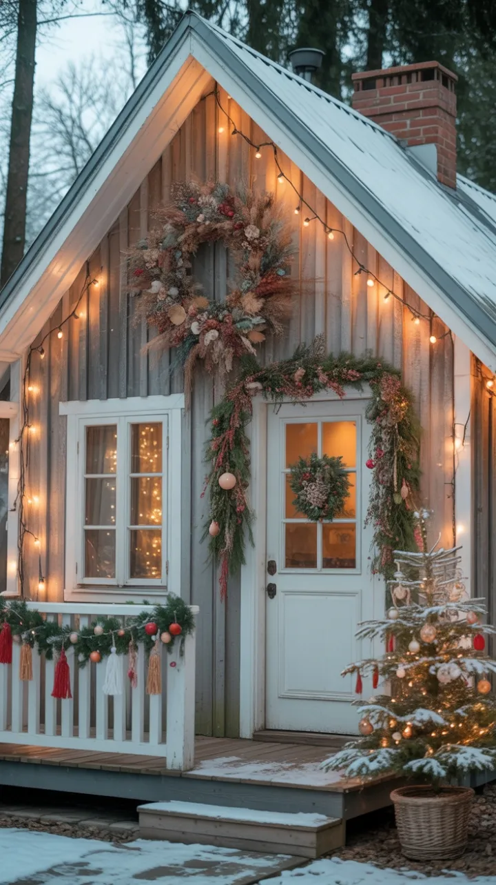 Snow‑Kissed Boho Cottage Wrapped in Warm Fairy Light