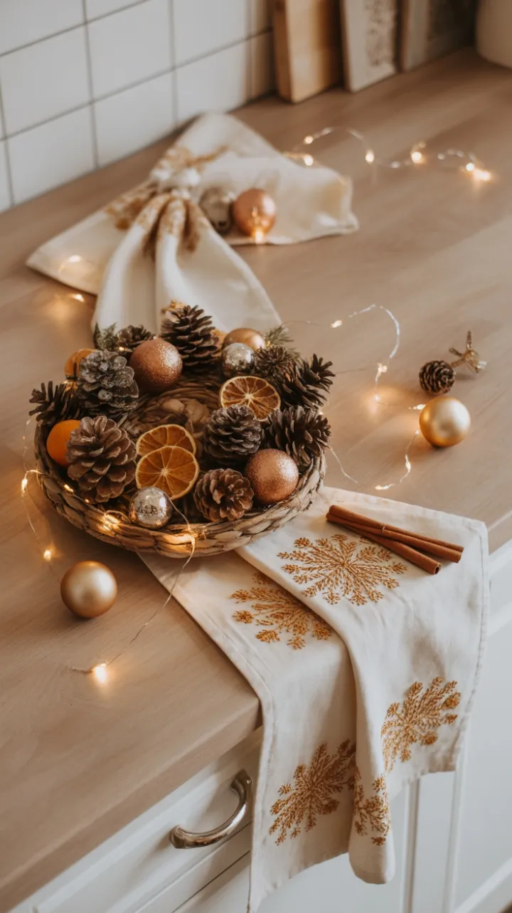 Bohemian Christmas Glow on a Cozy Kitchen Countertop