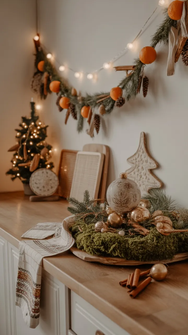 Cozy Bohemian Christmas Kitchen Bathed in Warm Light