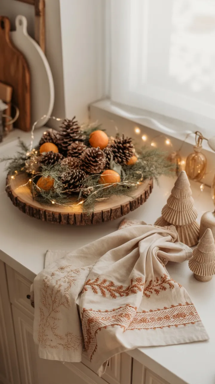 Warm Boho Christmas on a Rustic Kitchen Counter