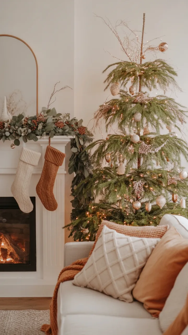 Cozy Boho Christmas Living Room Bathed in Warm Light