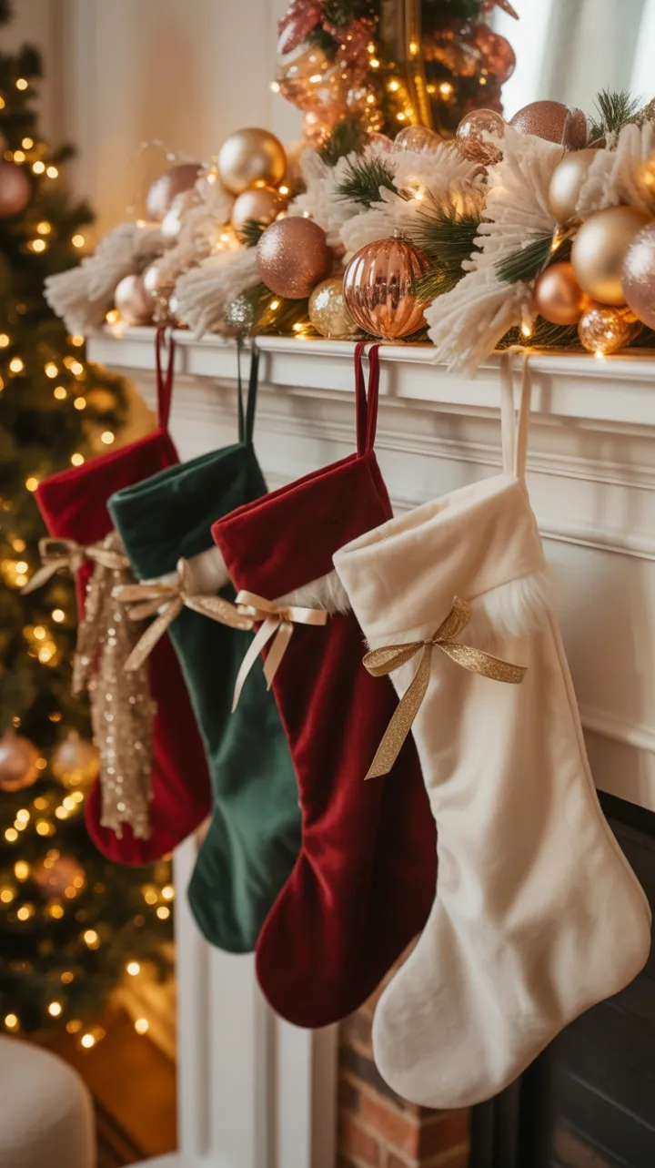 Gilded Hearth with Velvet Stockings and Twinkling Lights