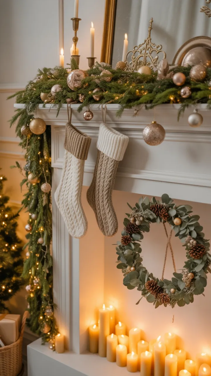 Bohemian Christmas Mantel Bathed in Warm Vintage Glow