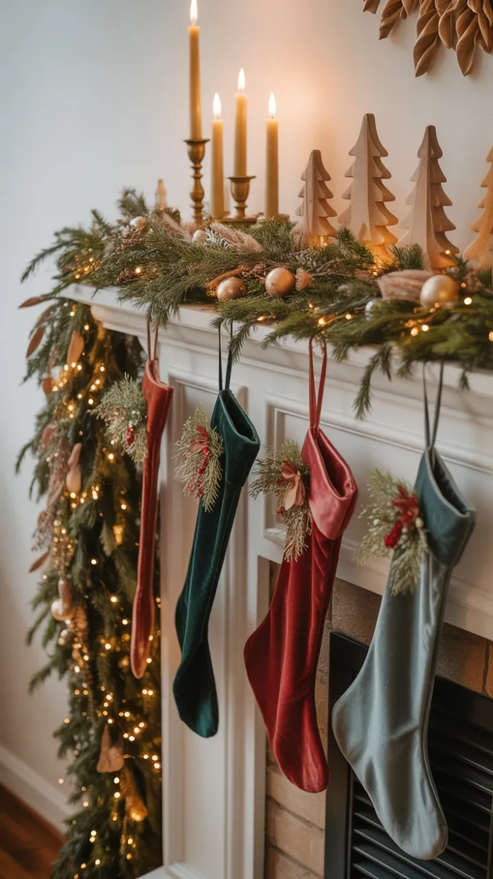 Bohemian Jewel-Toned Christmas Mantel Wrapped in Warm Candlelight