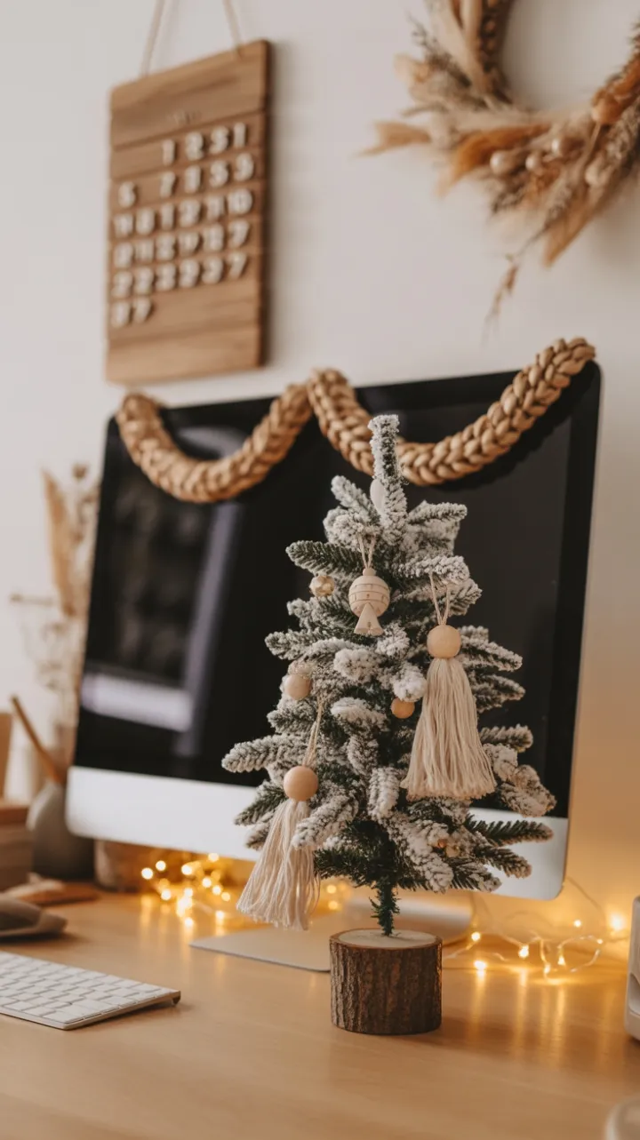 Cozy Boho Holiday Workspace Radiating Rustic Warmth