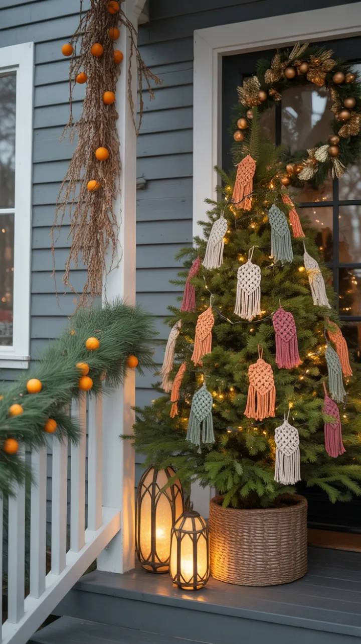 Bohemian Christmas Porch Wrapped in Warm Lights and Handmade Ornaments