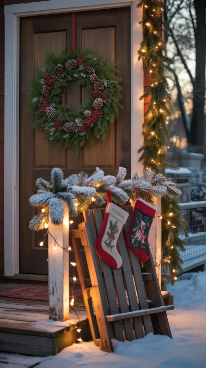 Sunset on a Cozy Rustic Christmas Porch
