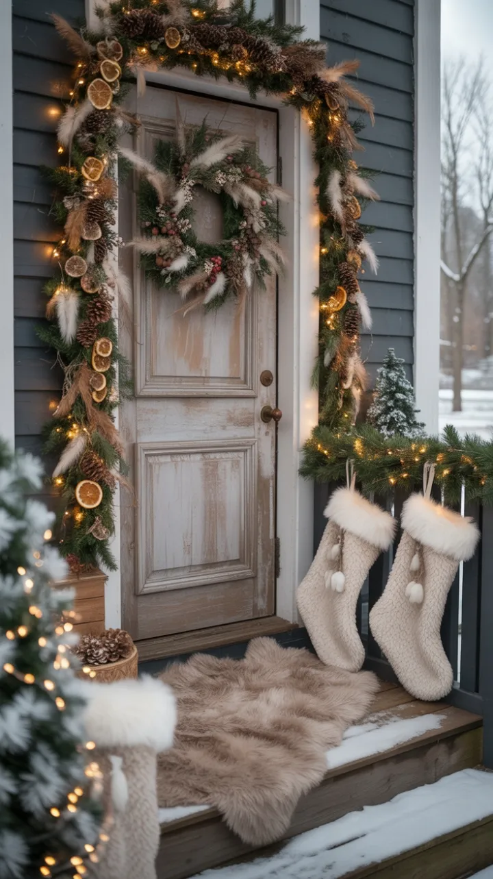 Snow-Kissed Bohemian Christmas Porch Glowing with Warmth