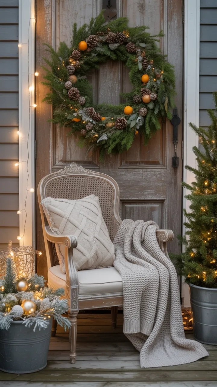 Cozy Bohemian Christmas Porch Bathed in Golden Light