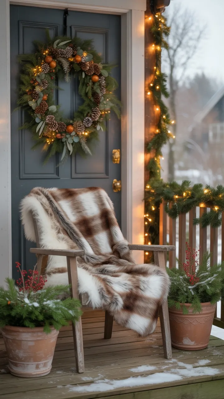 Cozy Boho Christmas Porch Bathed in Golden Light
