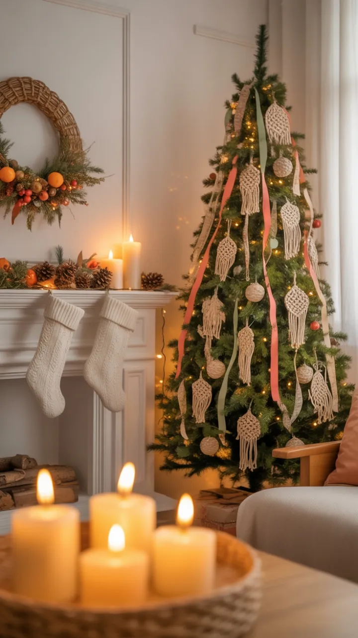Cozy Bohemian Christmas with Macramé Ornaments and Beeswax Candlelight