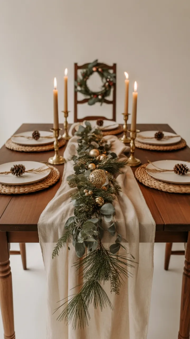 Cozy Boho Christmas Table Draped in Linen and Candlelight