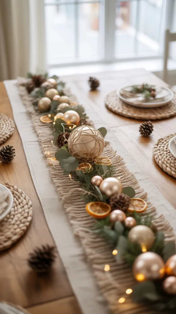 Boho Christmas Table Dressed in Linen, Eucalyptus, and Warm Golden Glow