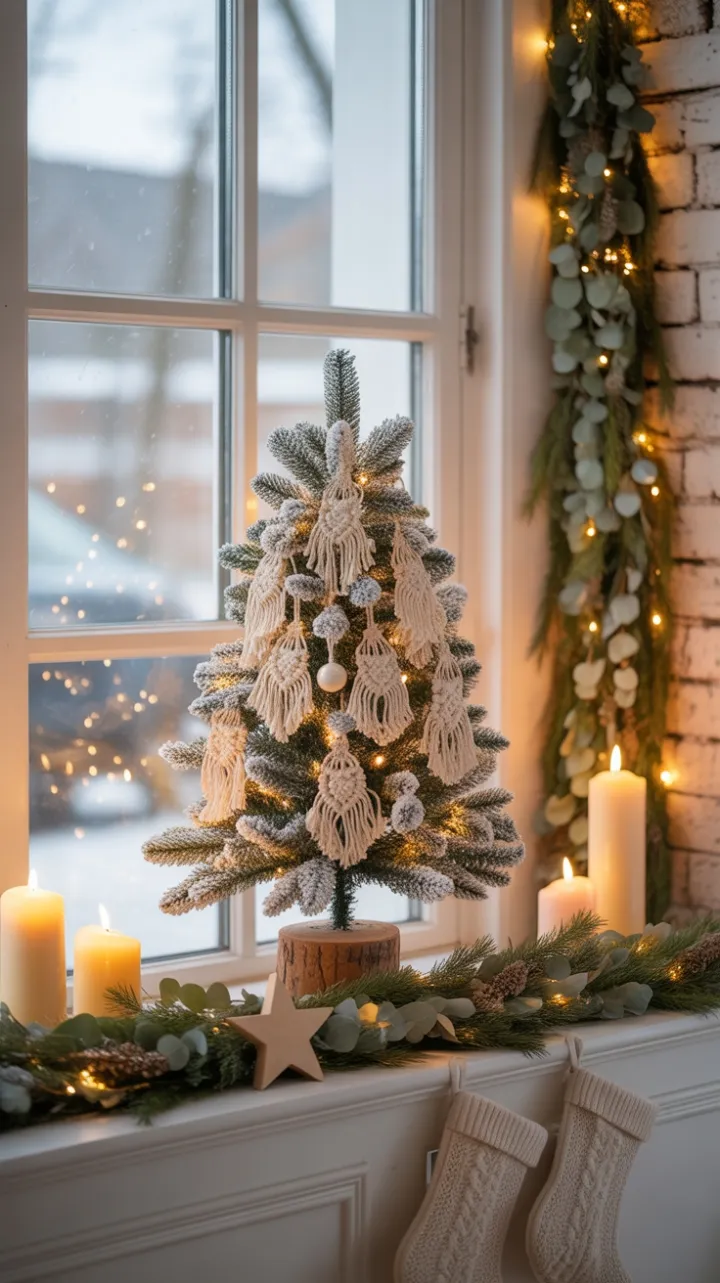Snowy Bohemian Christmas Window with Macramé Charm