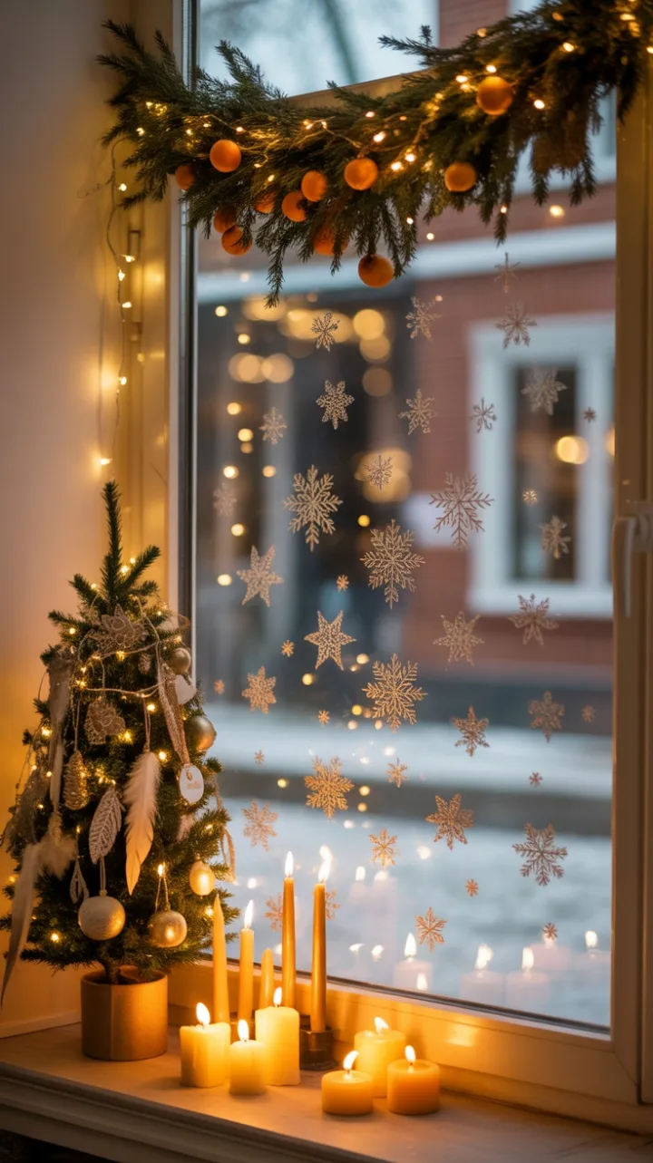 Bohemian Christmas Window of Warm Lights and Dried Oranges