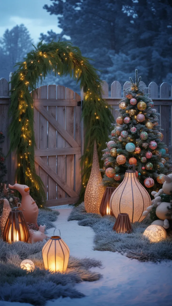 Sunlit Bohemian Christmas Gateway Wrapped in Evergreen and Light