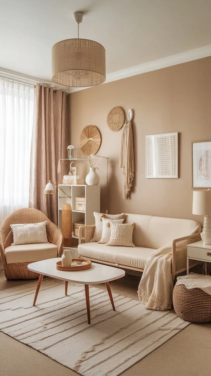 Cozy and chic, this boho dorm room aesthetic showcases the beauty of a simple beige and white dorm room.  The neutral color dorm room ideas are effortlessly stylish, proving that a boho dorm room can be both relaxing and on-trend.