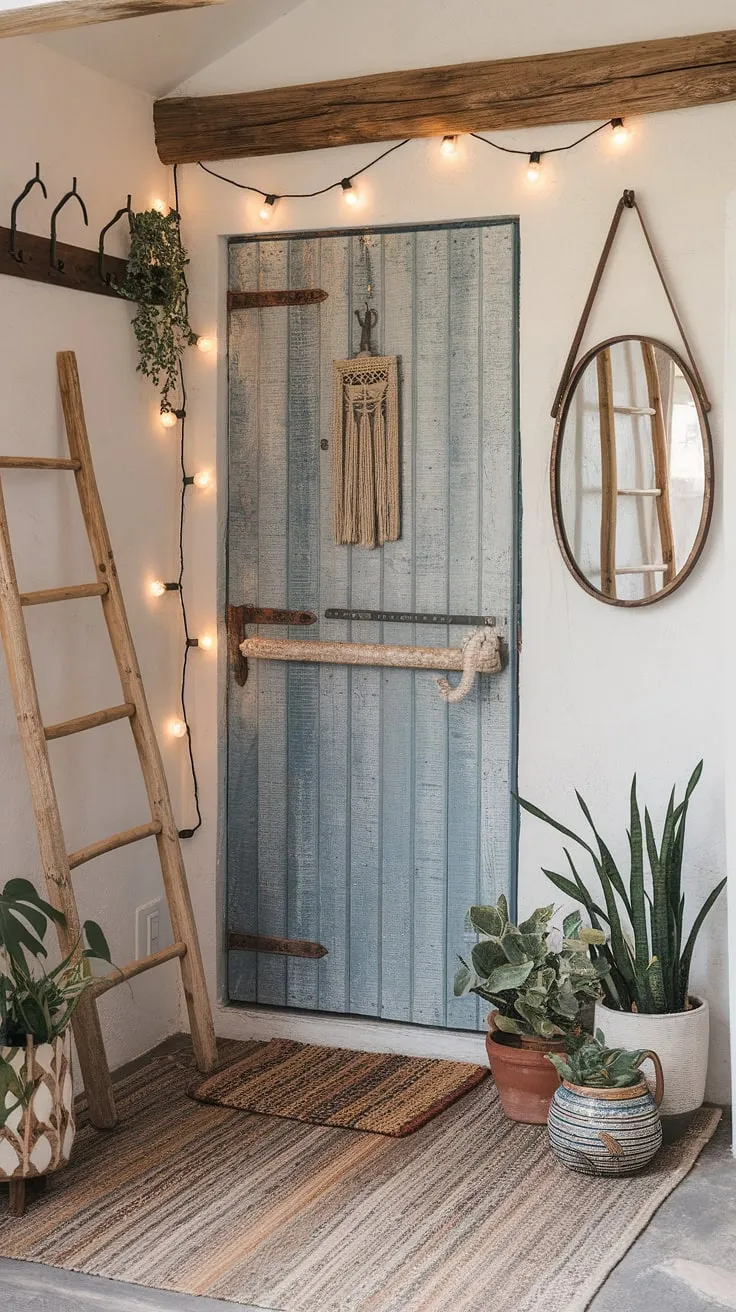 Step into a world of bohemian bliss. This boho entryway, with its signature blend of textures, colors, and eclectic decor, sets the tone for a home brimming with boho style and aesthetic.  The boho hallway and foyer effortlessly showcase boho interior design at its finest.