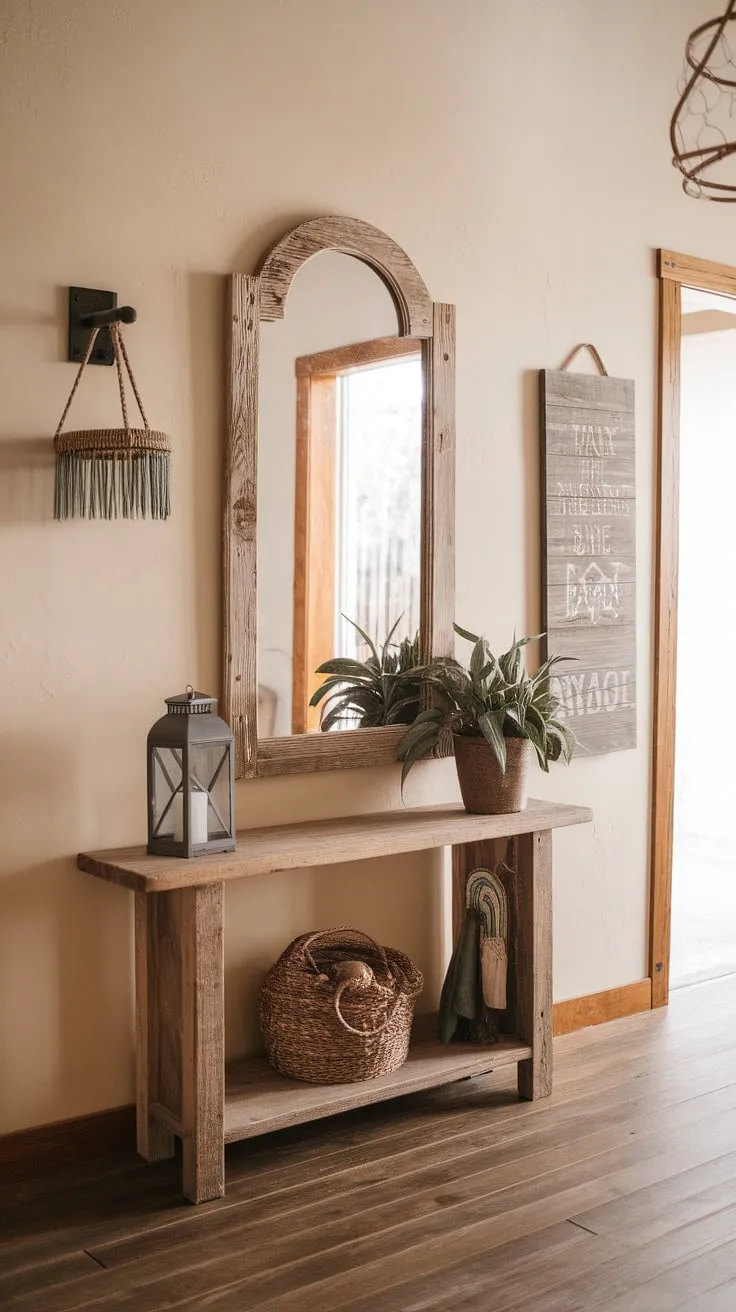 Embrace the free-spirited charm of this boho foyer.  The boho aesthetic is perfectly captured in every detail, from the carefully curated boho decor to the inviting ambiance. This boho entrance and boho hallway create a captivating introduction to a home brimming with bohemian spirit.